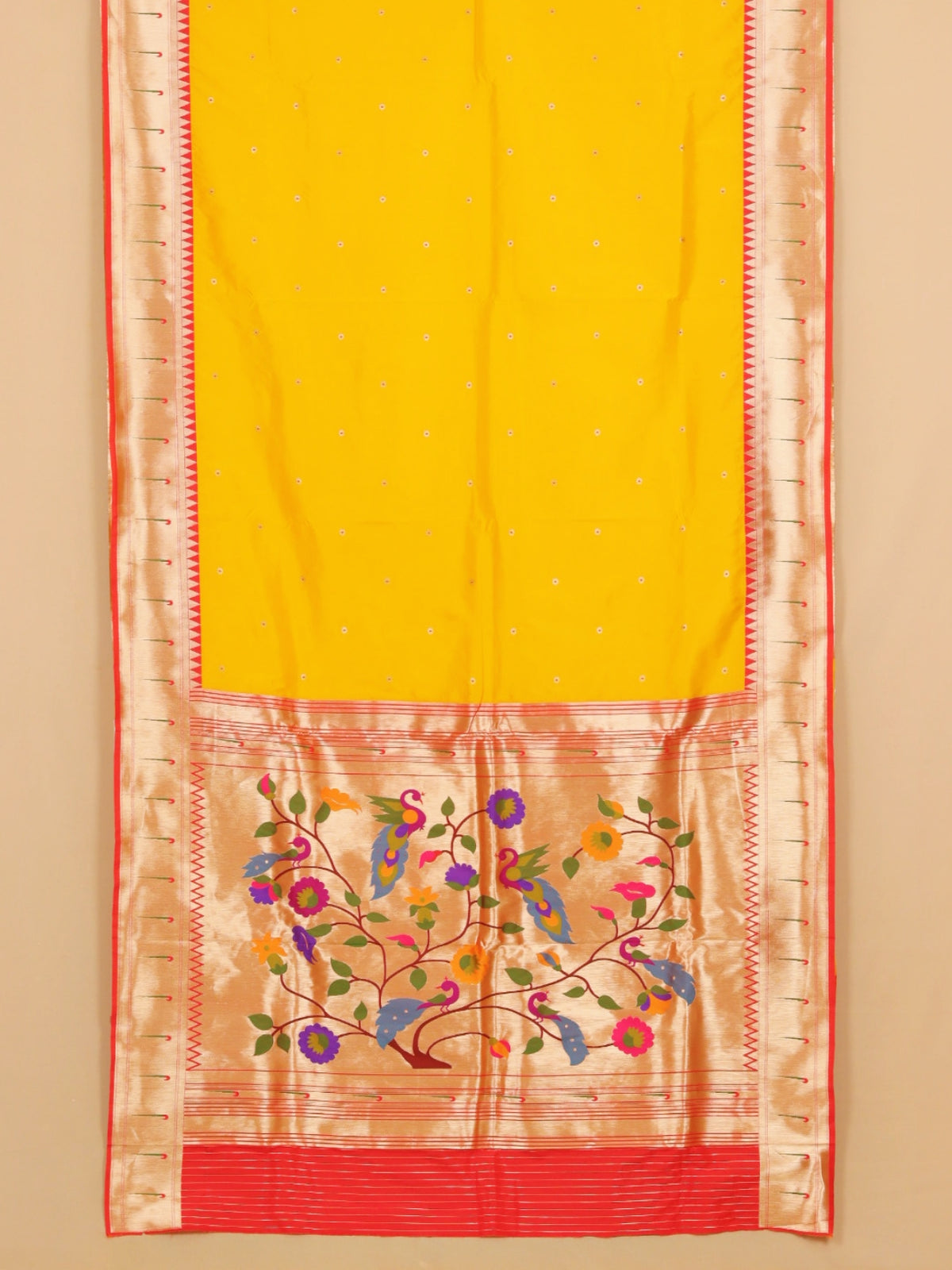 Yellow with Red Munia Paithani Blended Silk Saree
