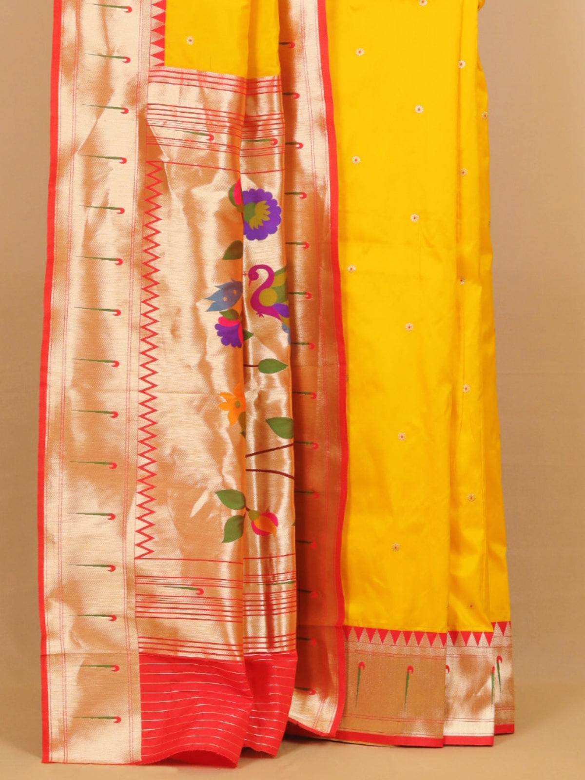 Yellow with Red Munia Paithani Blended Silk Saree