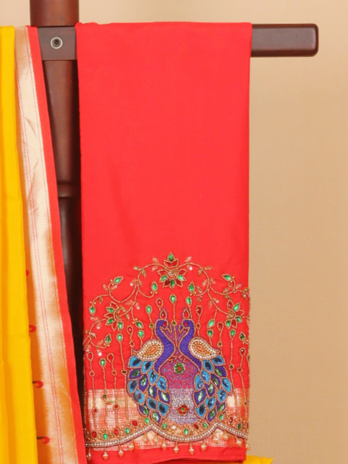 Yellow with Red Munia Paithani Blended Silk Saree