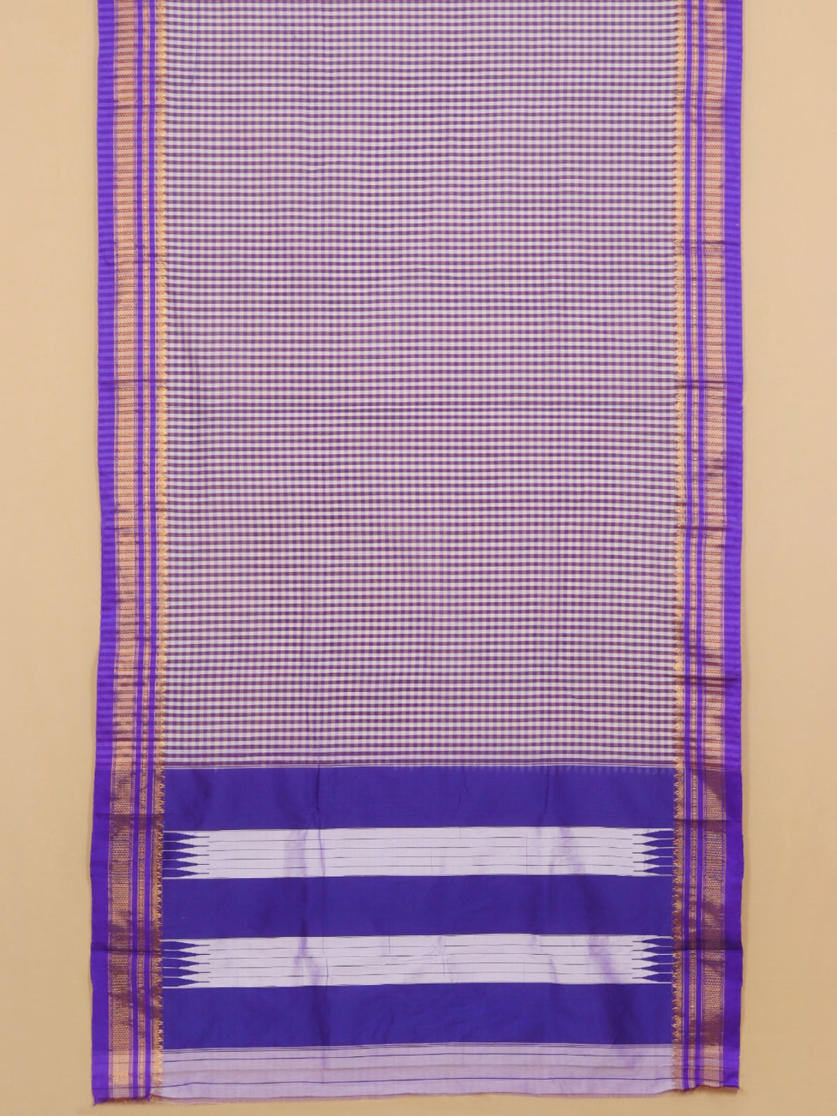 Purple checks ilkal cotton saree