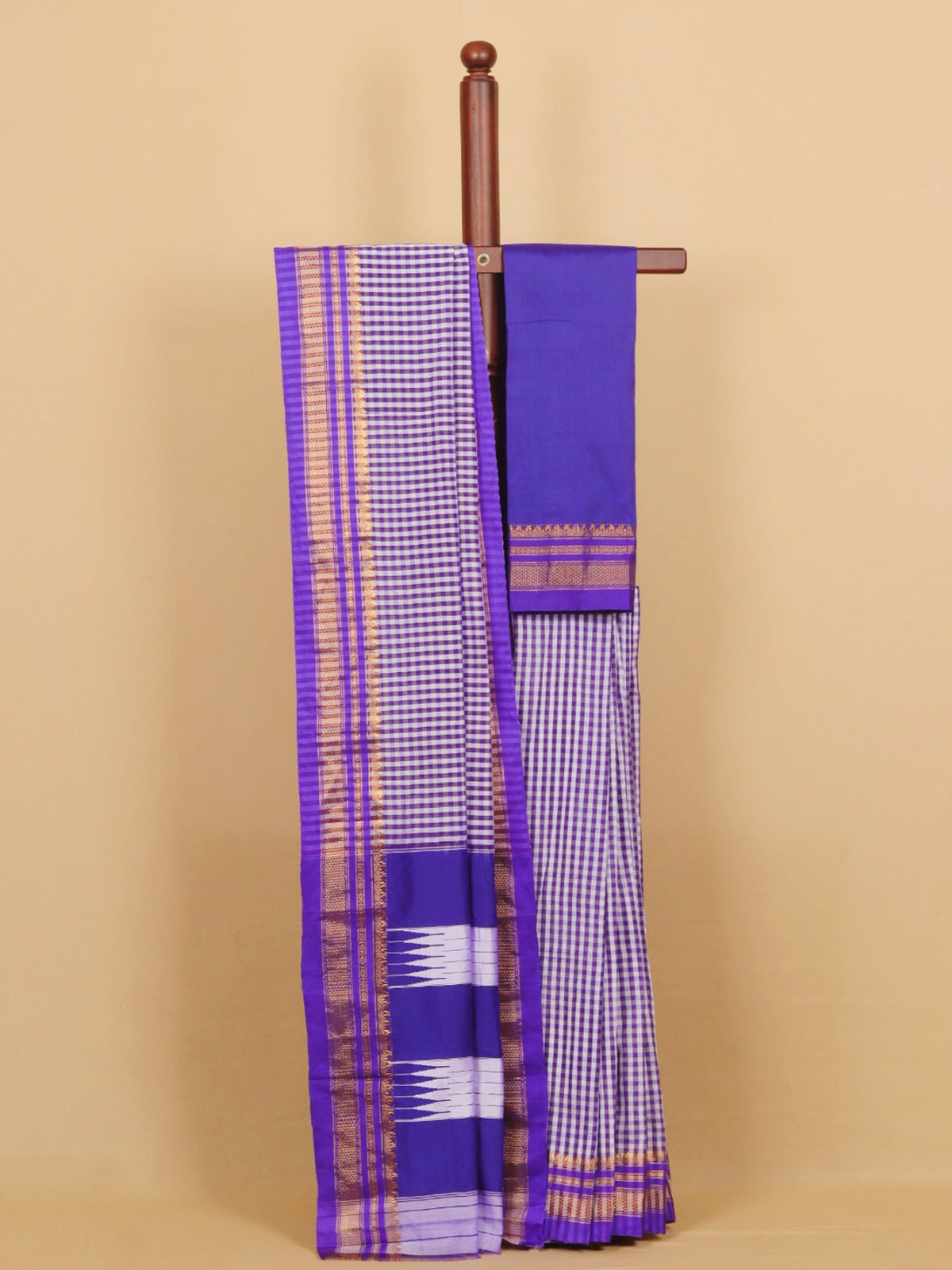 Purple checks ilkal cotton saree