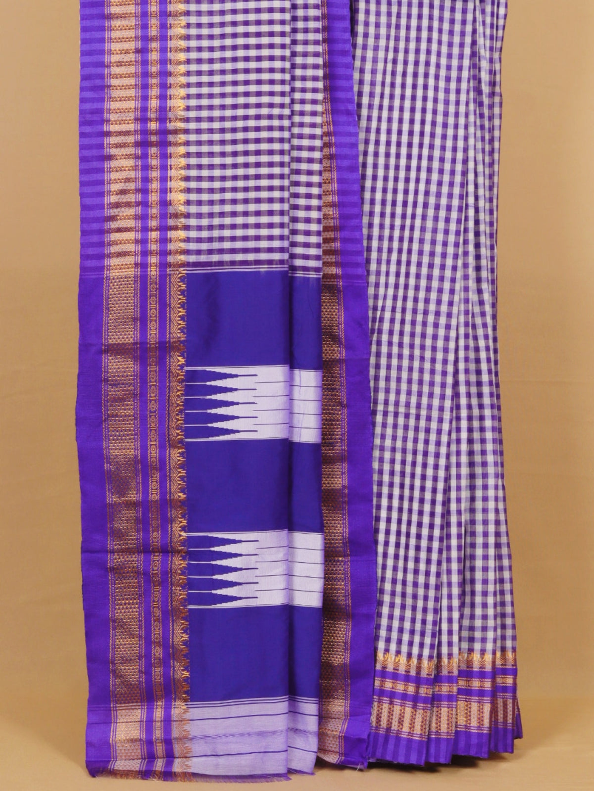 Purple checks ilkal cotton saree