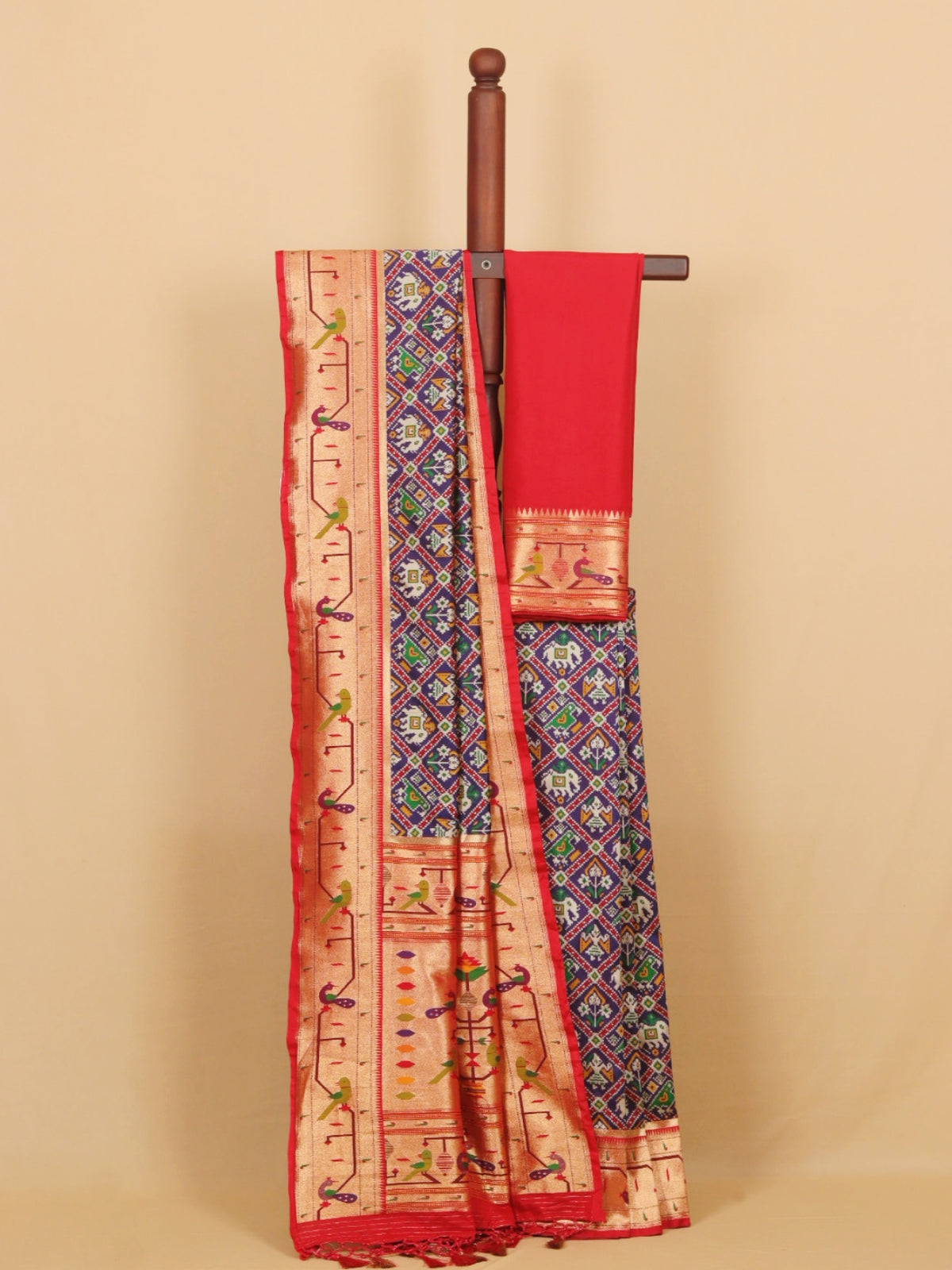 Navy Blue with Maroon Paithani Ikat Patola Saree