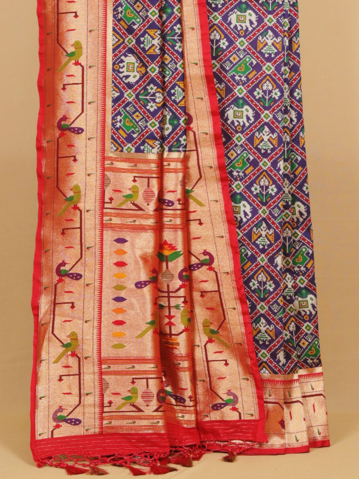 Navy Blue with Maroon Paithani Ikat Patola Saree
