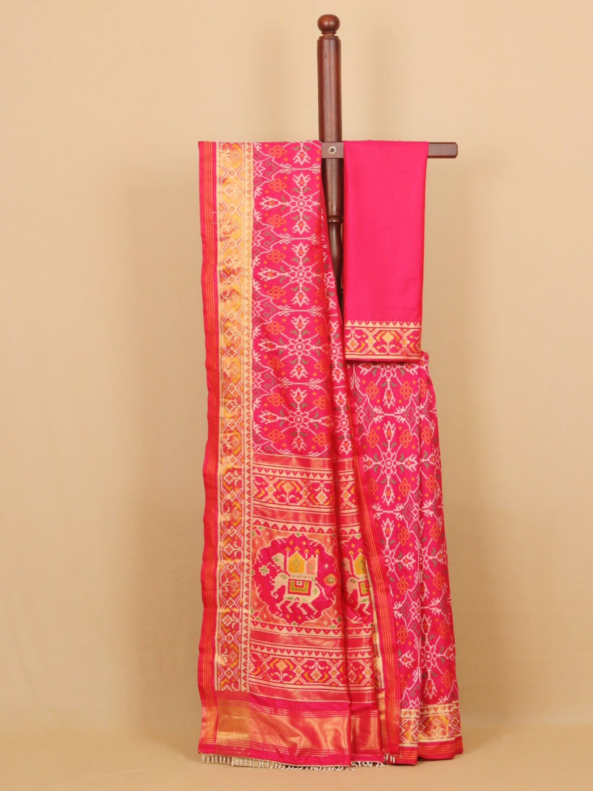 Rani pink self rajkot ikat patola saree