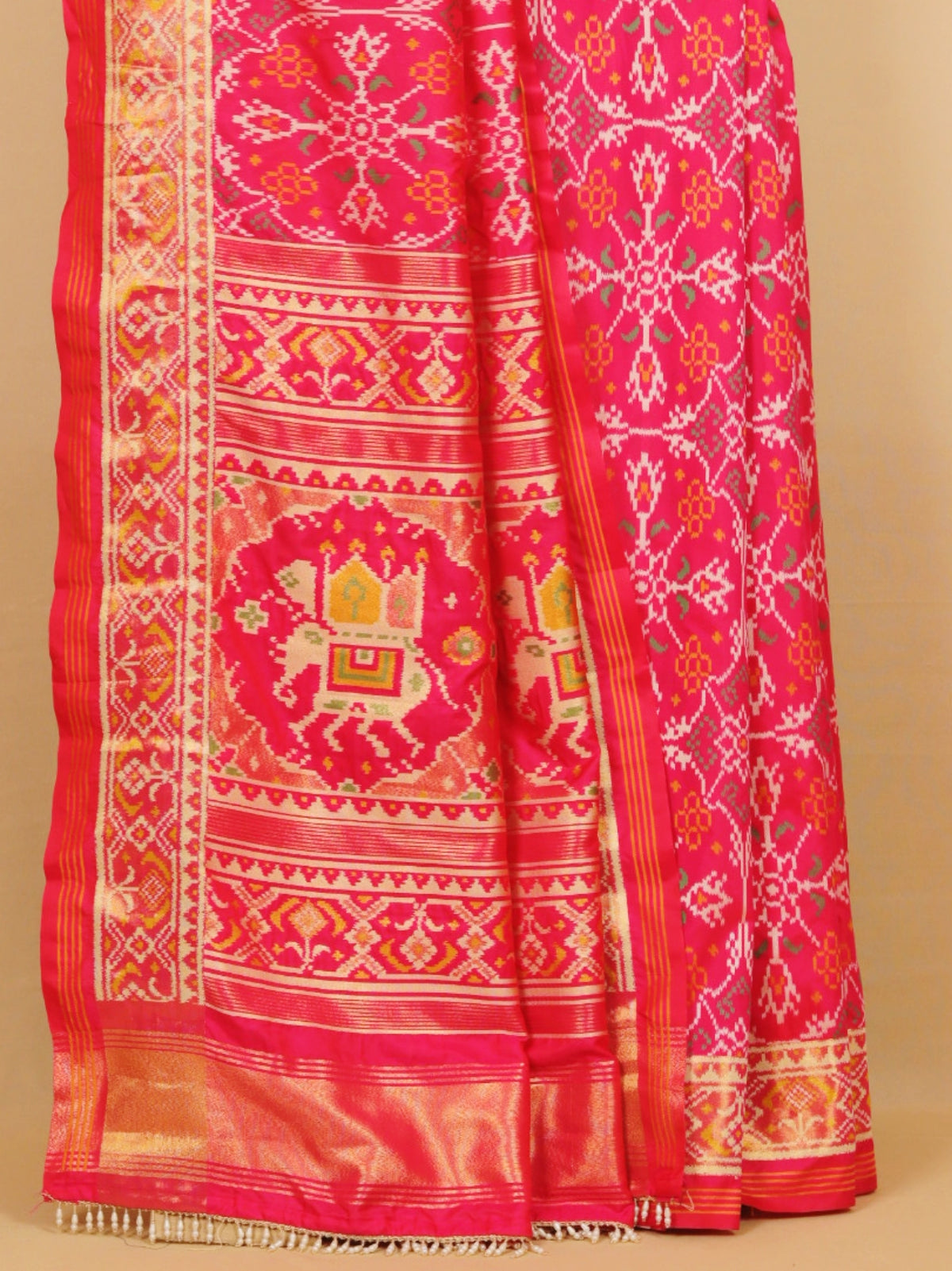 Rani pink self rajkot ikat patola saree