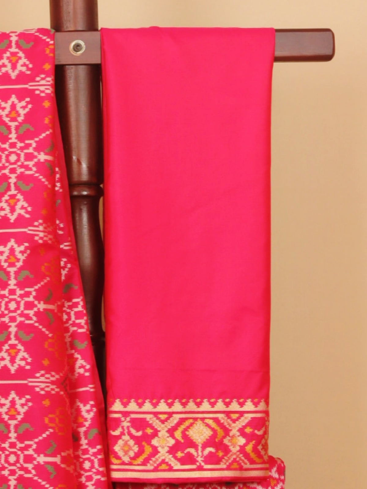 Rani pink self rajkot ikat patola saree