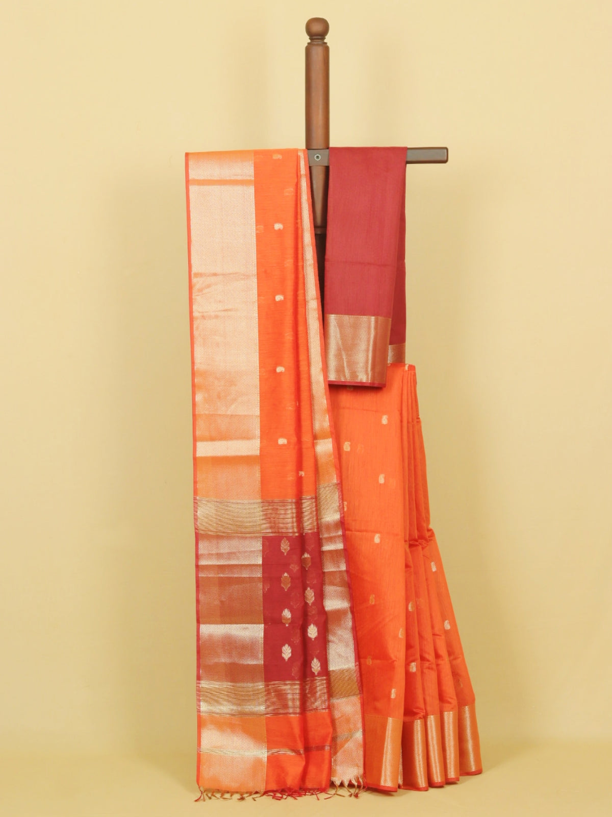Brick rust maheshwari saree