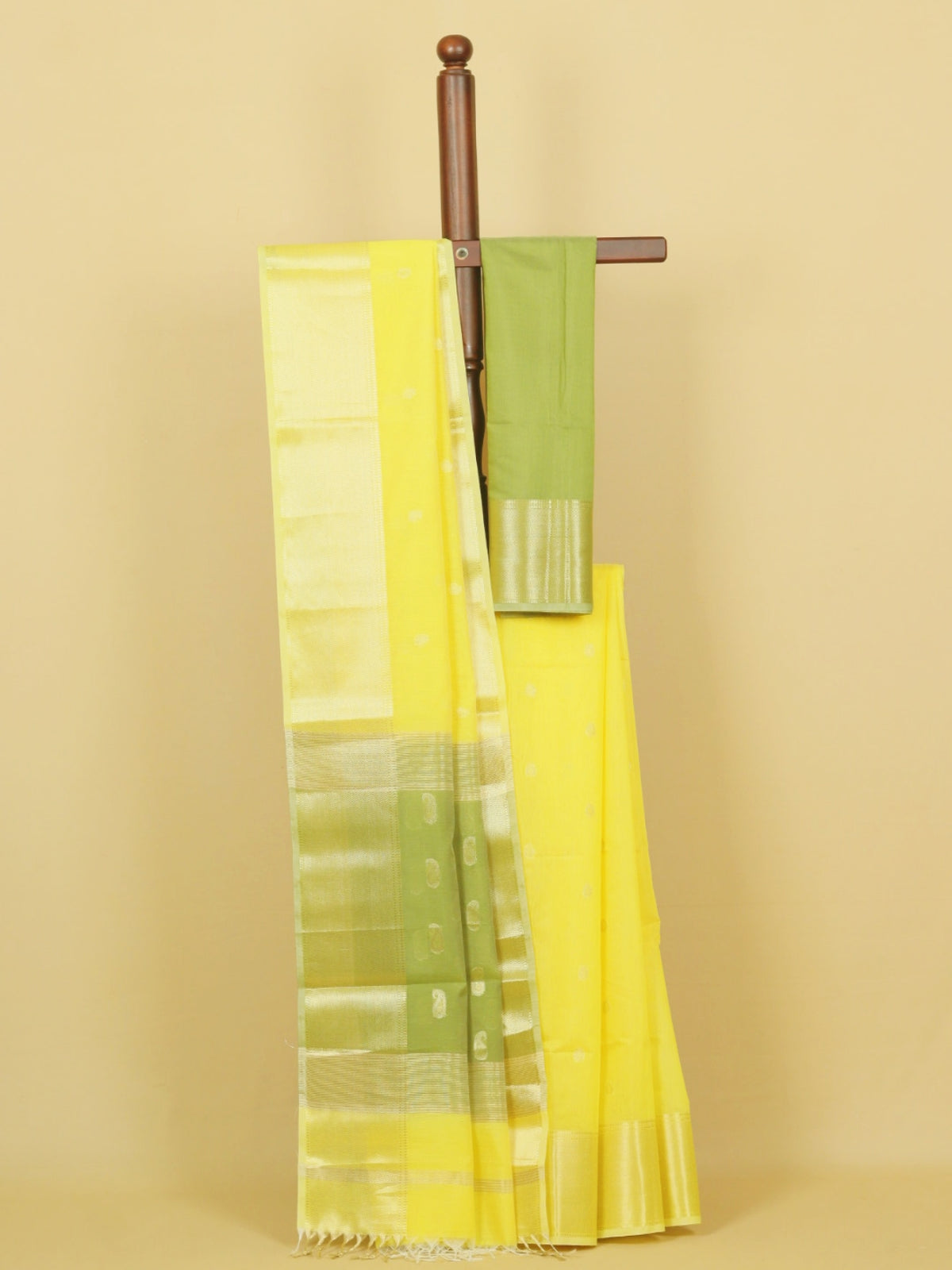 Lemon yellow maheshwari saree
