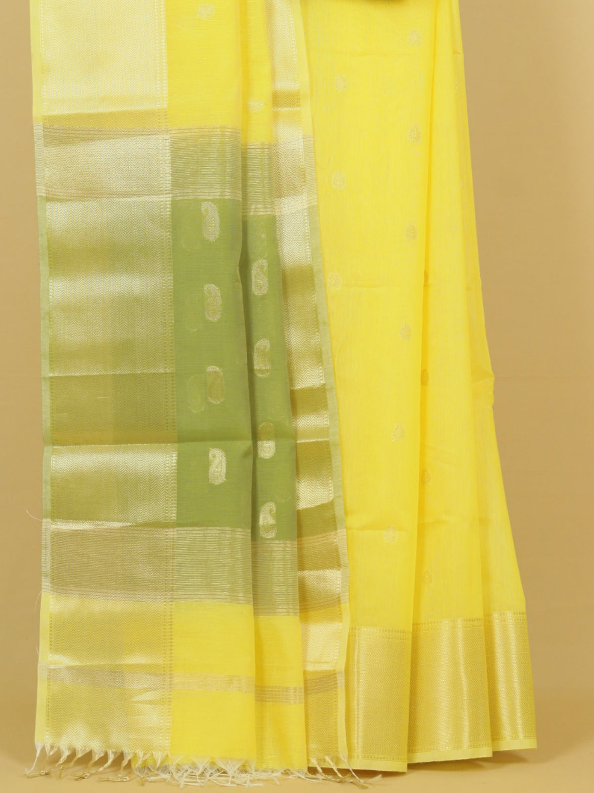 Lemon yellow maheshwari saree