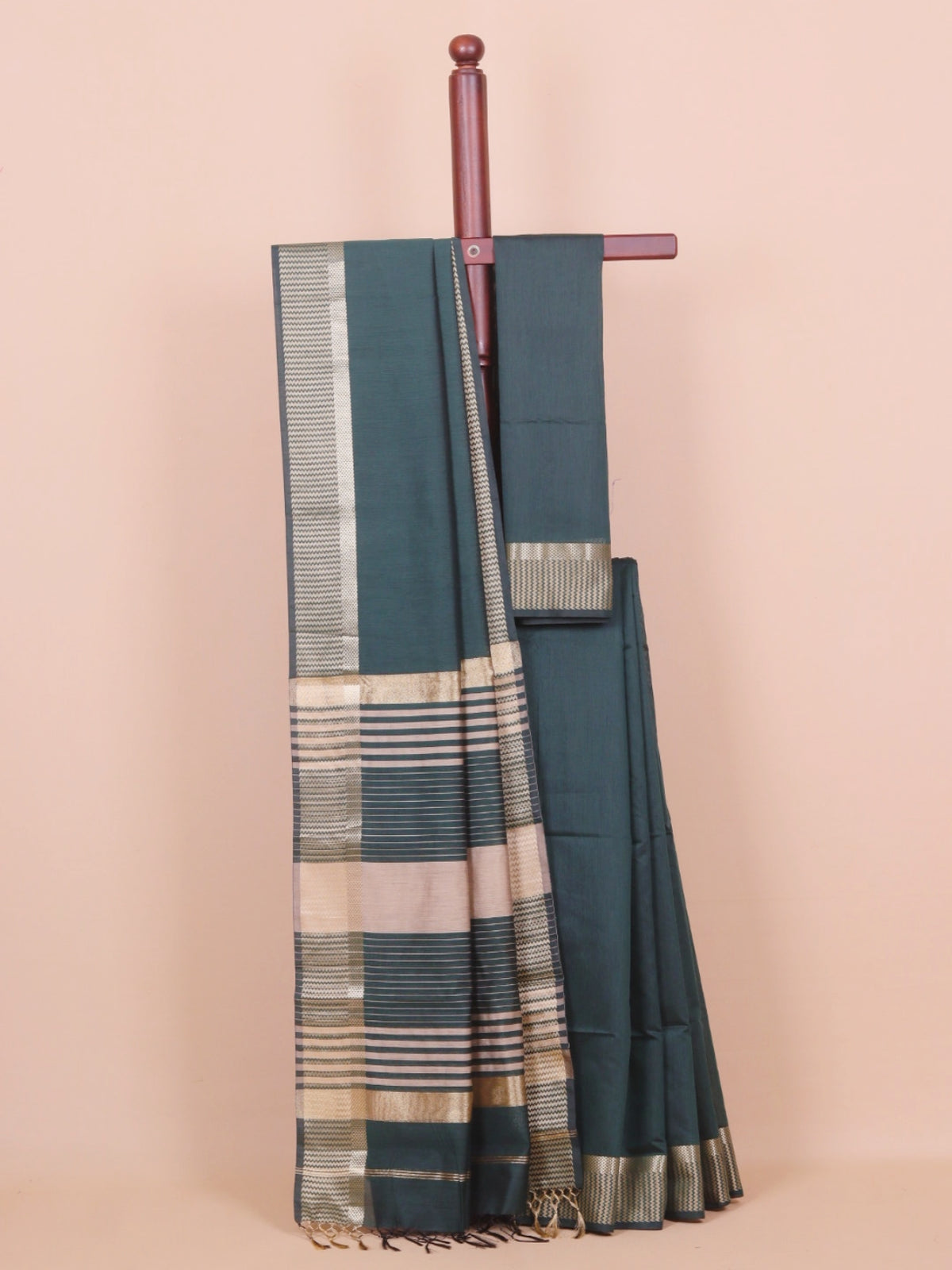 Bottle green maheshwari saree