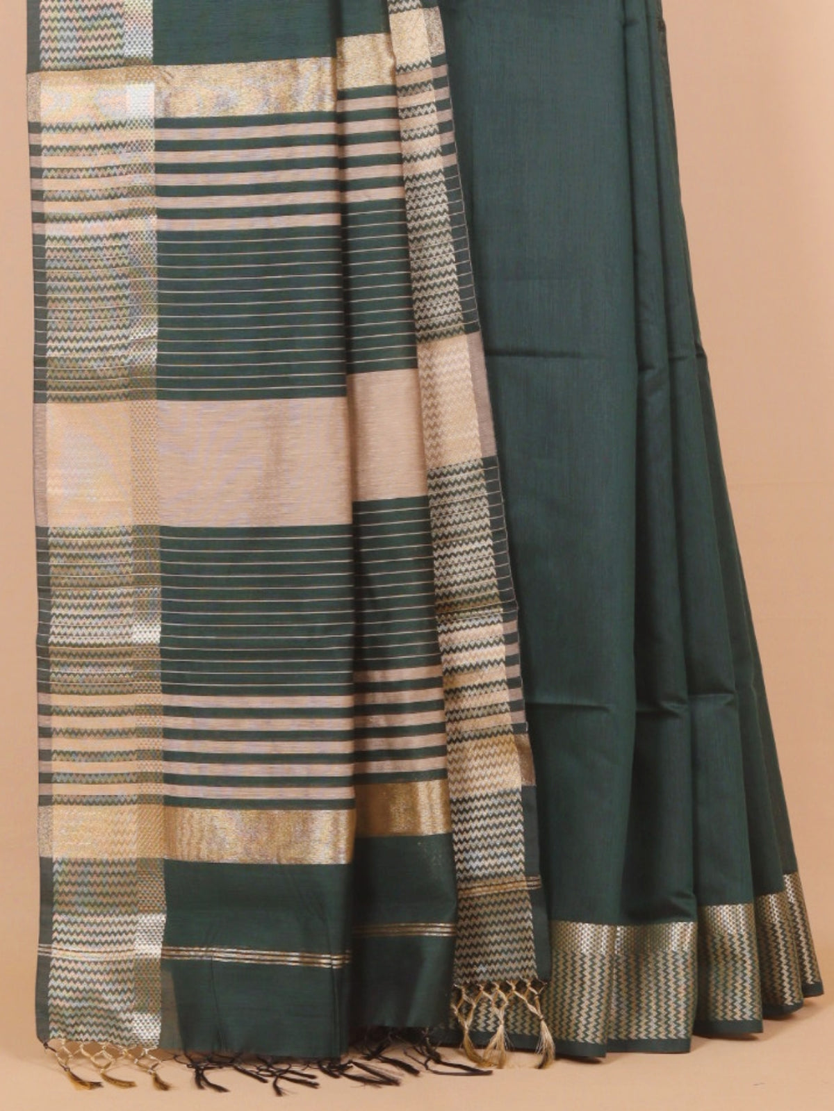 Bottle green maheshwari saree