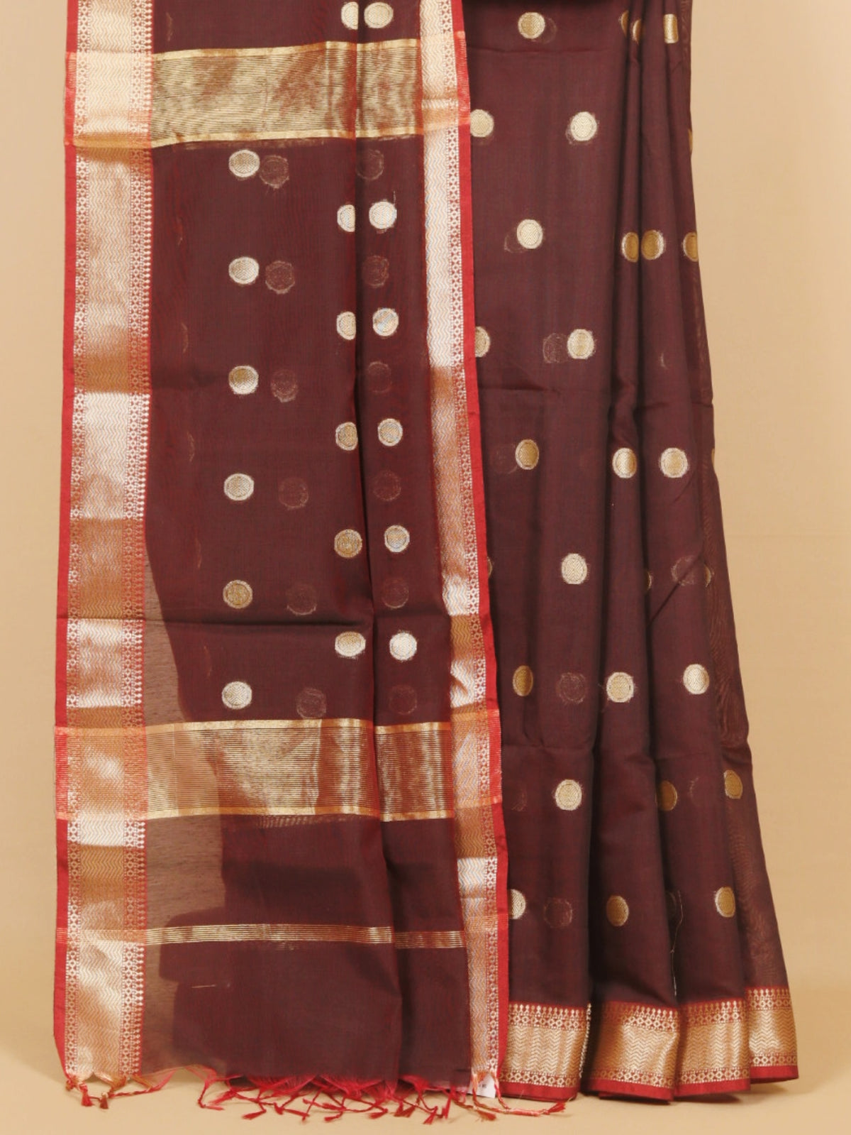 Dual tone maroon maheshwari saree