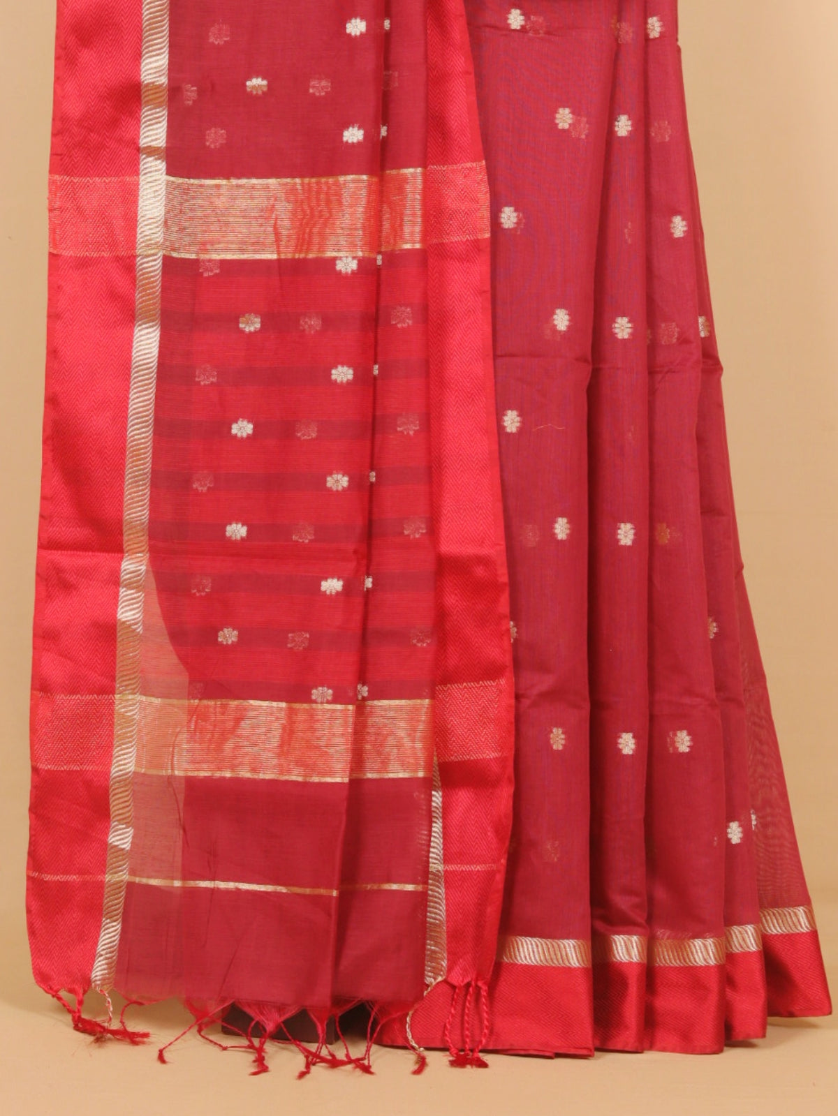 Maroon maheshwari saree