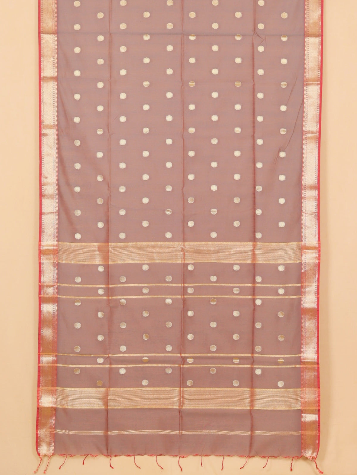 Dual tone reddish grey maheshwari saree