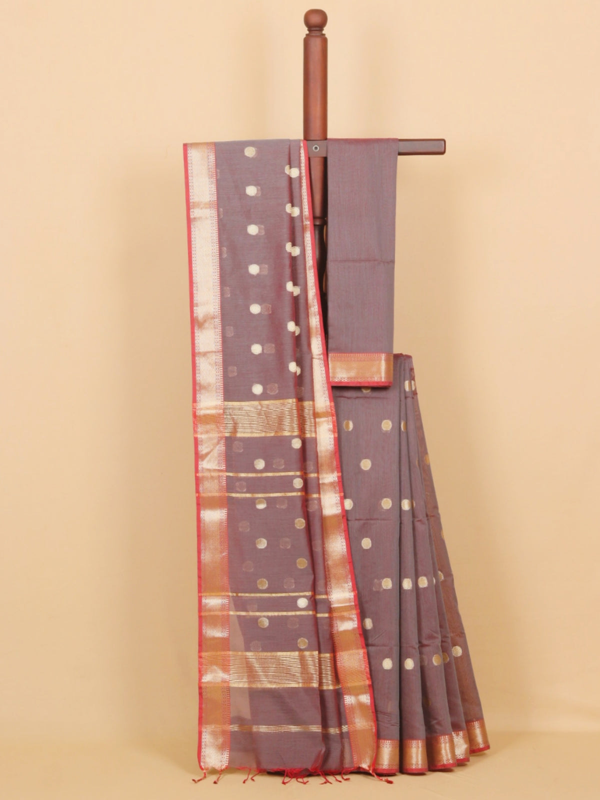 Dual tone reddish grey maheshwari saree