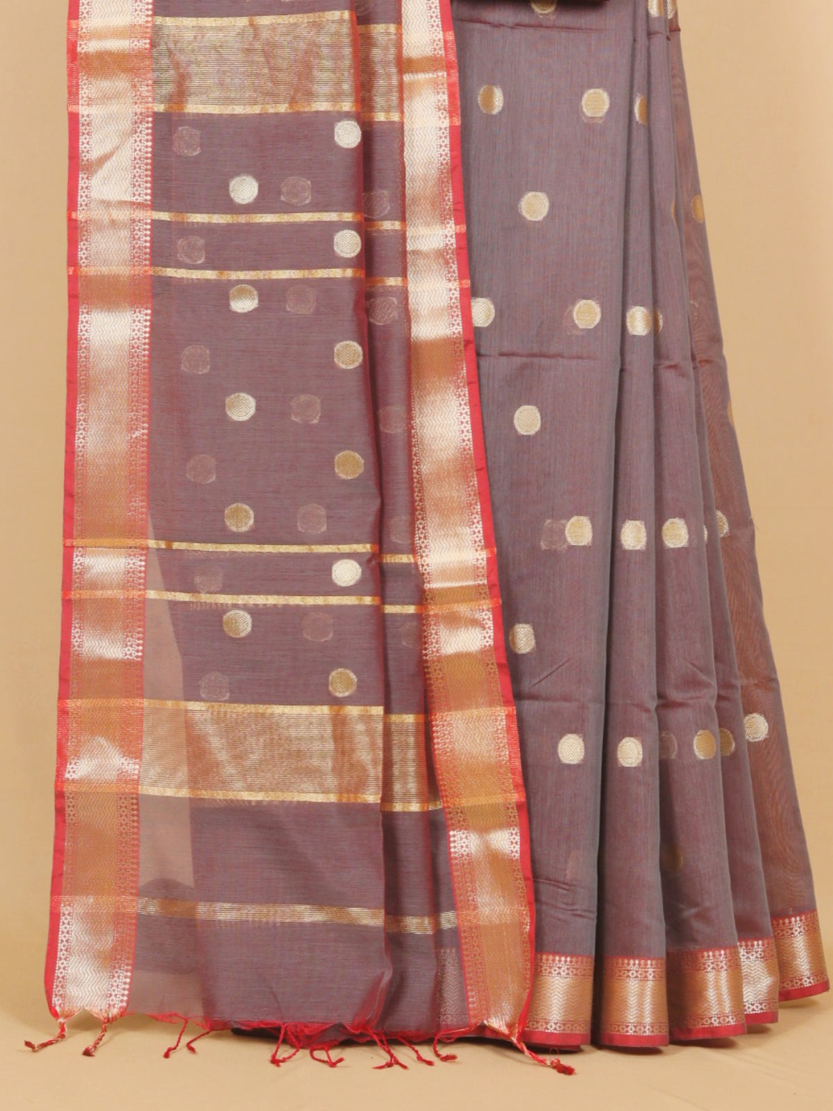 Dual tone reddish grey maheshwari saree