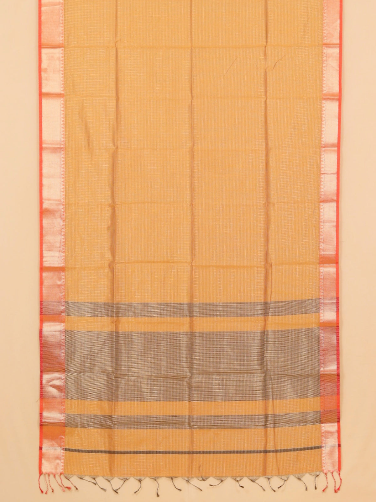 Dual tone mustard zari checks maheshwari saree