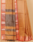 Dual tone mustard zari checks maheshwari saree