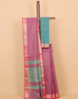 Dual tone magenta zari checks maheshwari saree