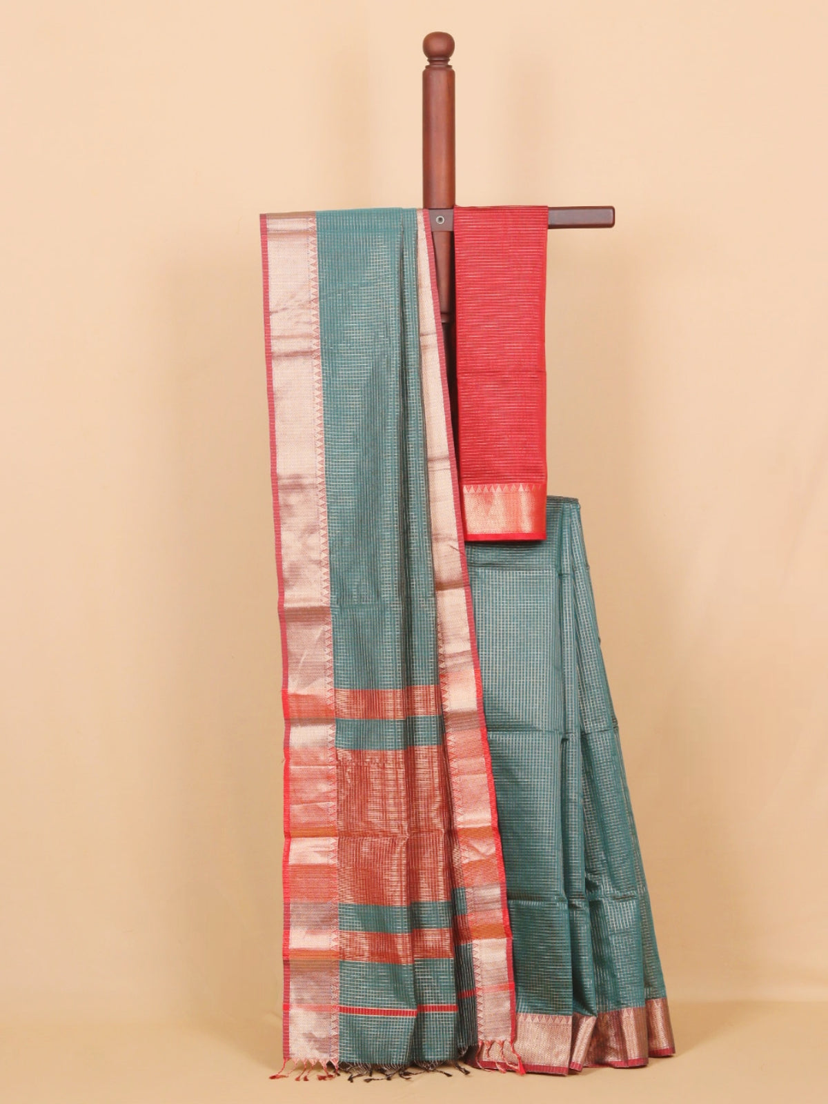 Sapphire zari checks maheshwari saree