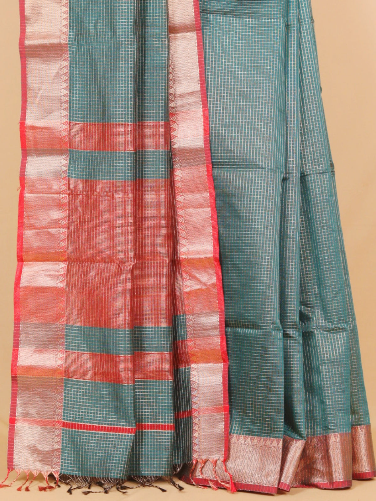 Sapphire zari checks maheshwari saree