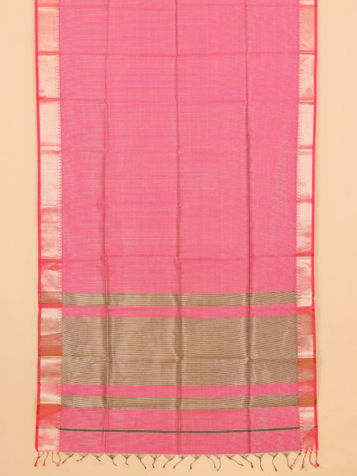 Gajari pink zari checks maheshwari saree