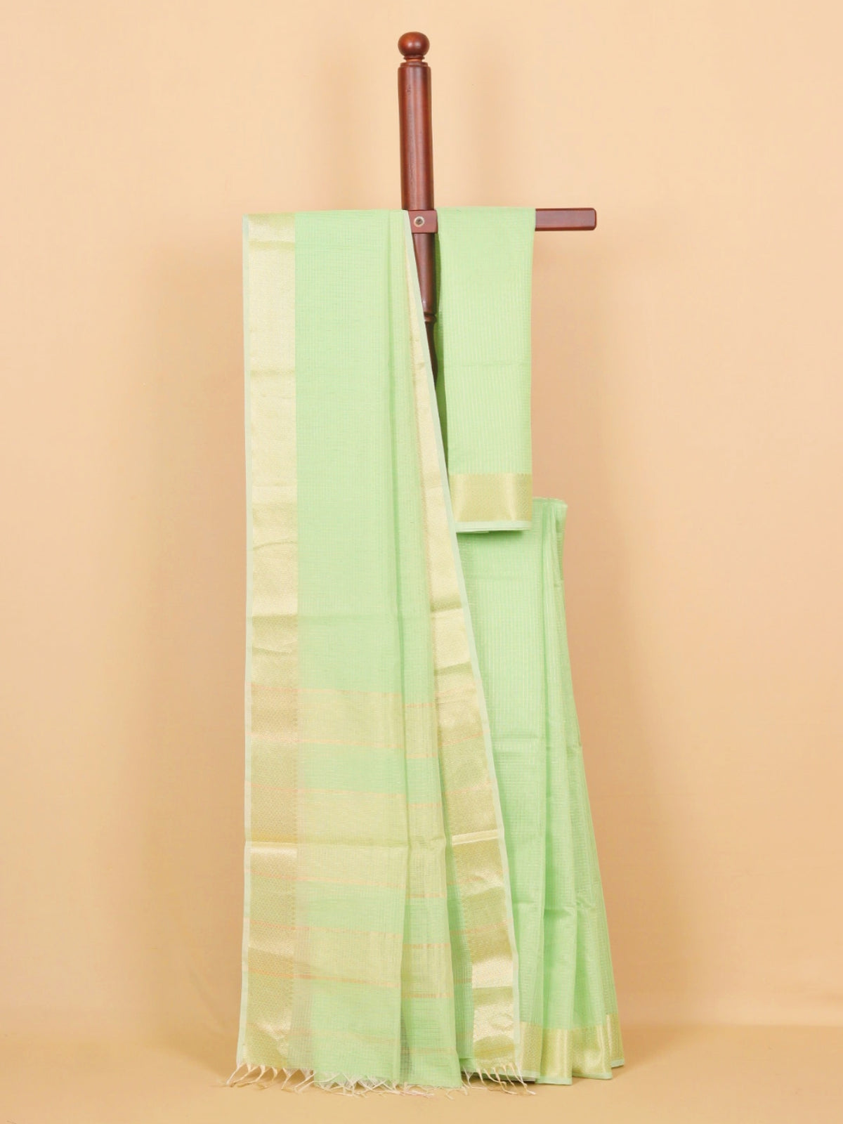 Pista green zari checks maheshwari saree