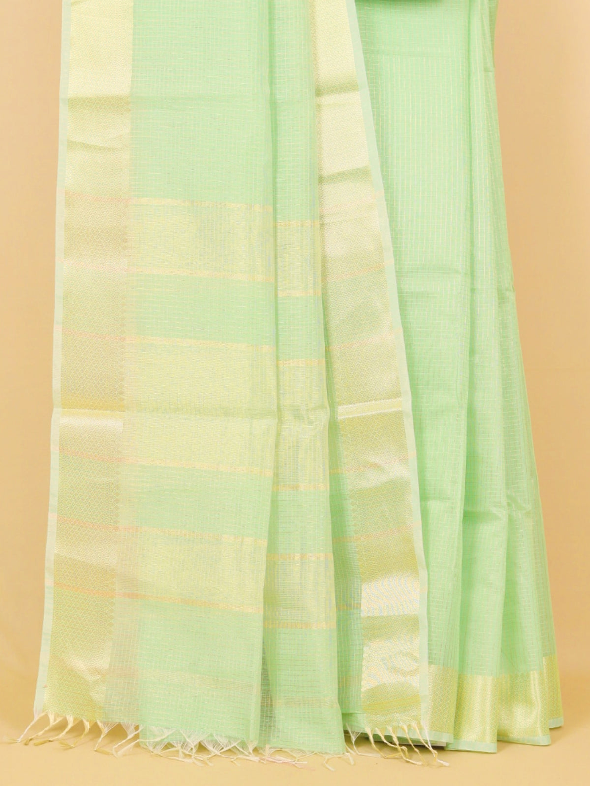 Pista green zari checks maheshwari saree