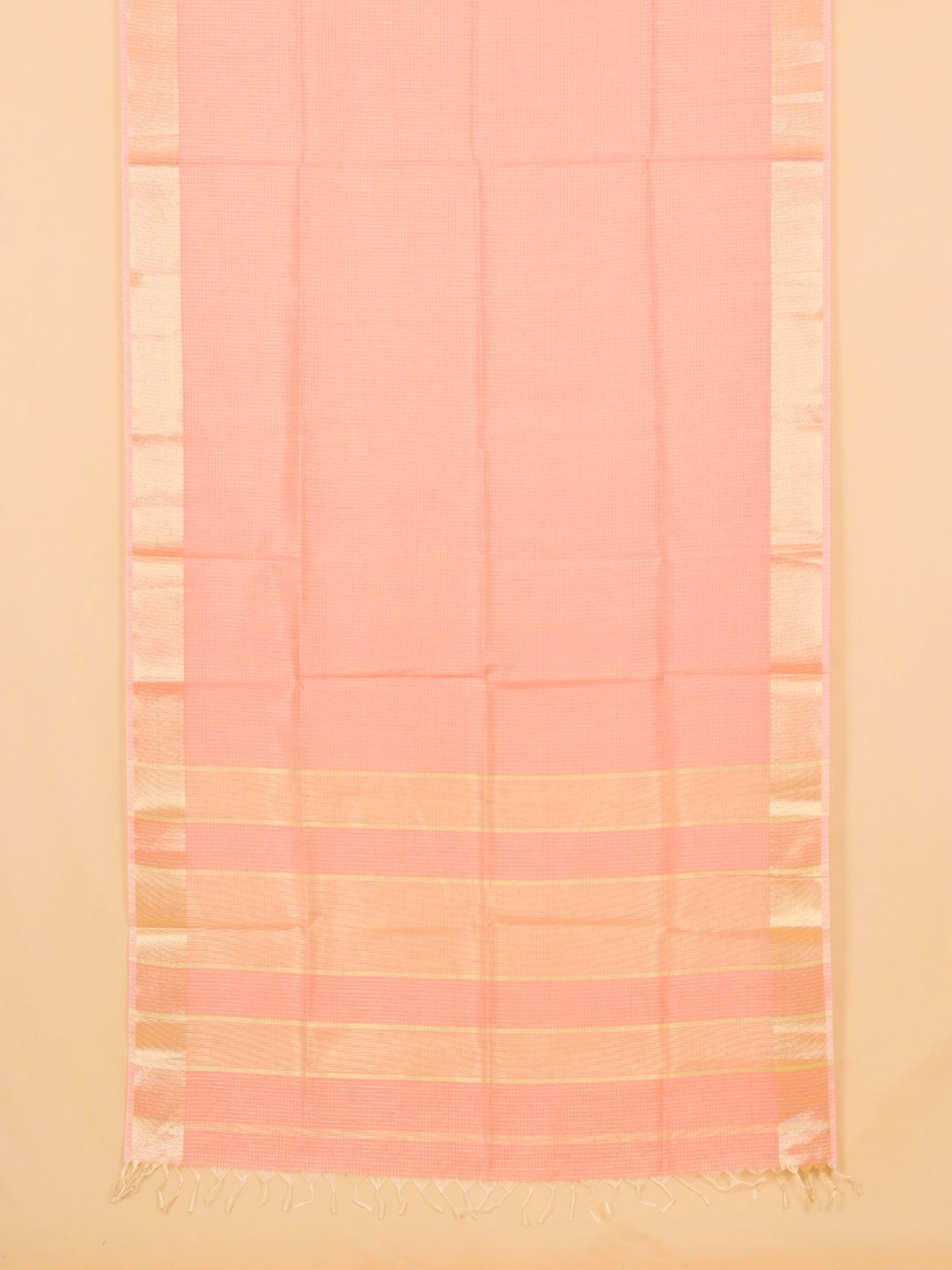 Peach zari checks maheshwari saree