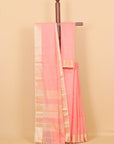 Peach zari checks maheshwari saree