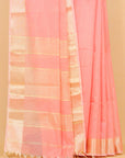 Peach zari checks maheshwari saree