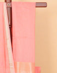 Peach zari checks maheshwari saree