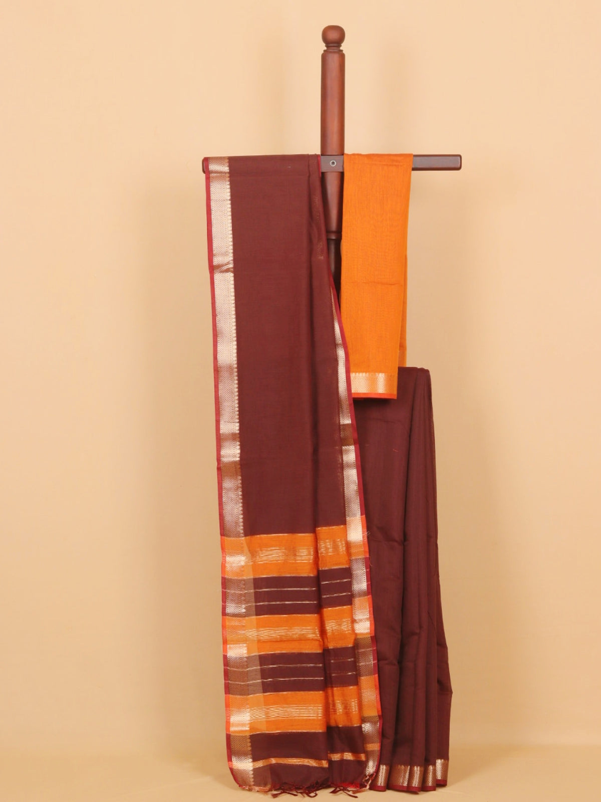 Brown maheshwari saree