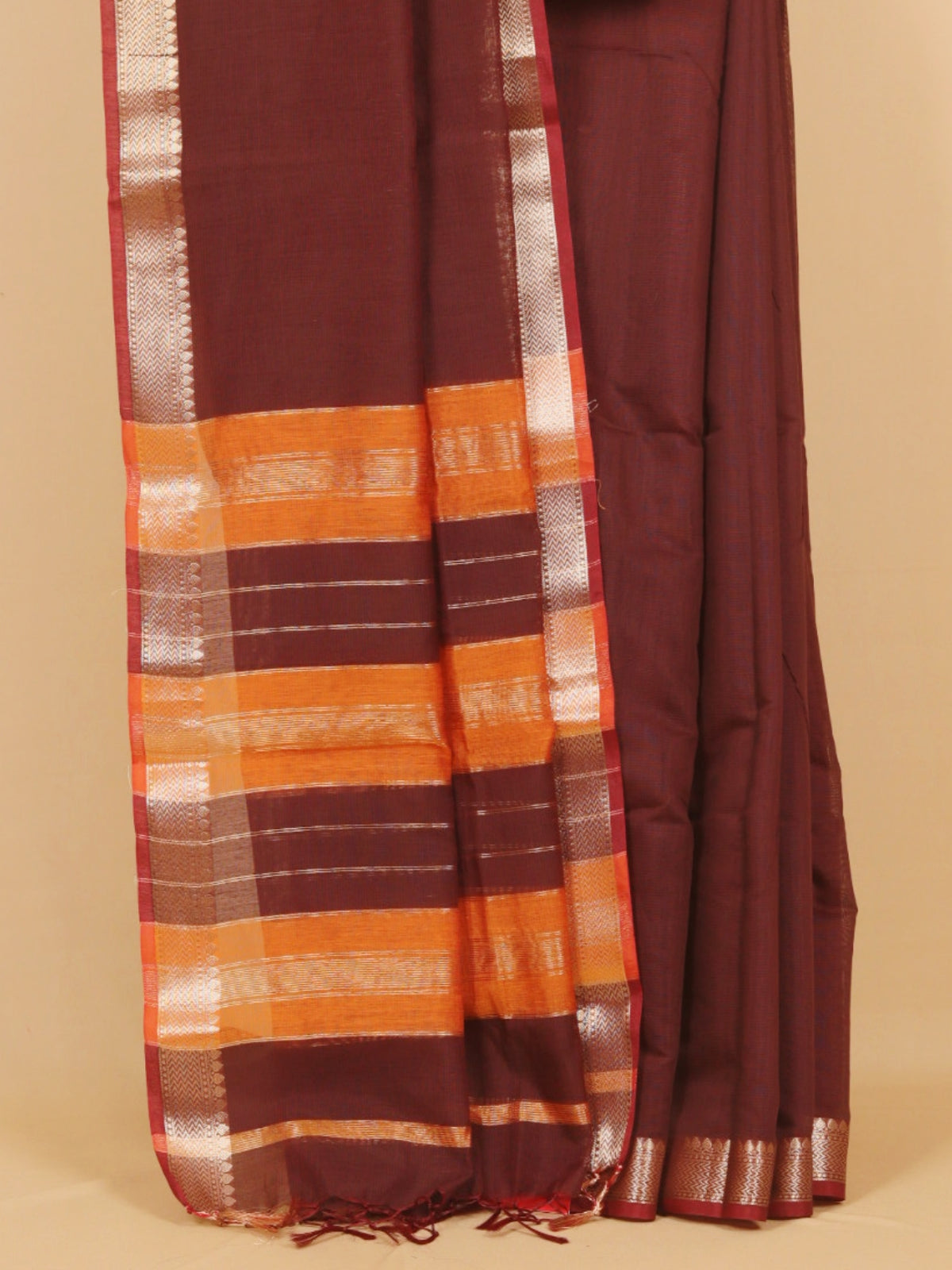 Brown maheshwari saree