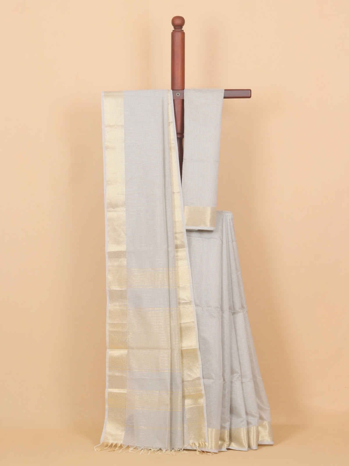 Light grey zari checks maheshwari saree