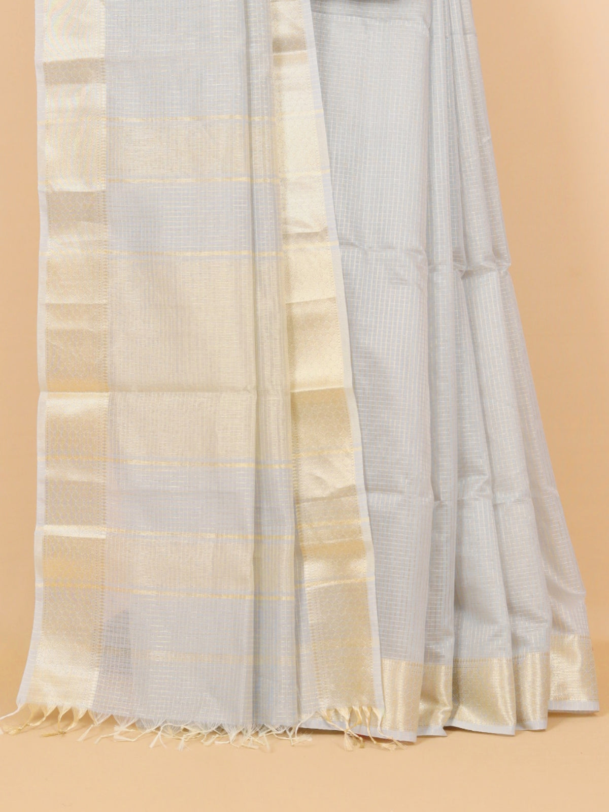 Light grey zari checks maheshwari saree