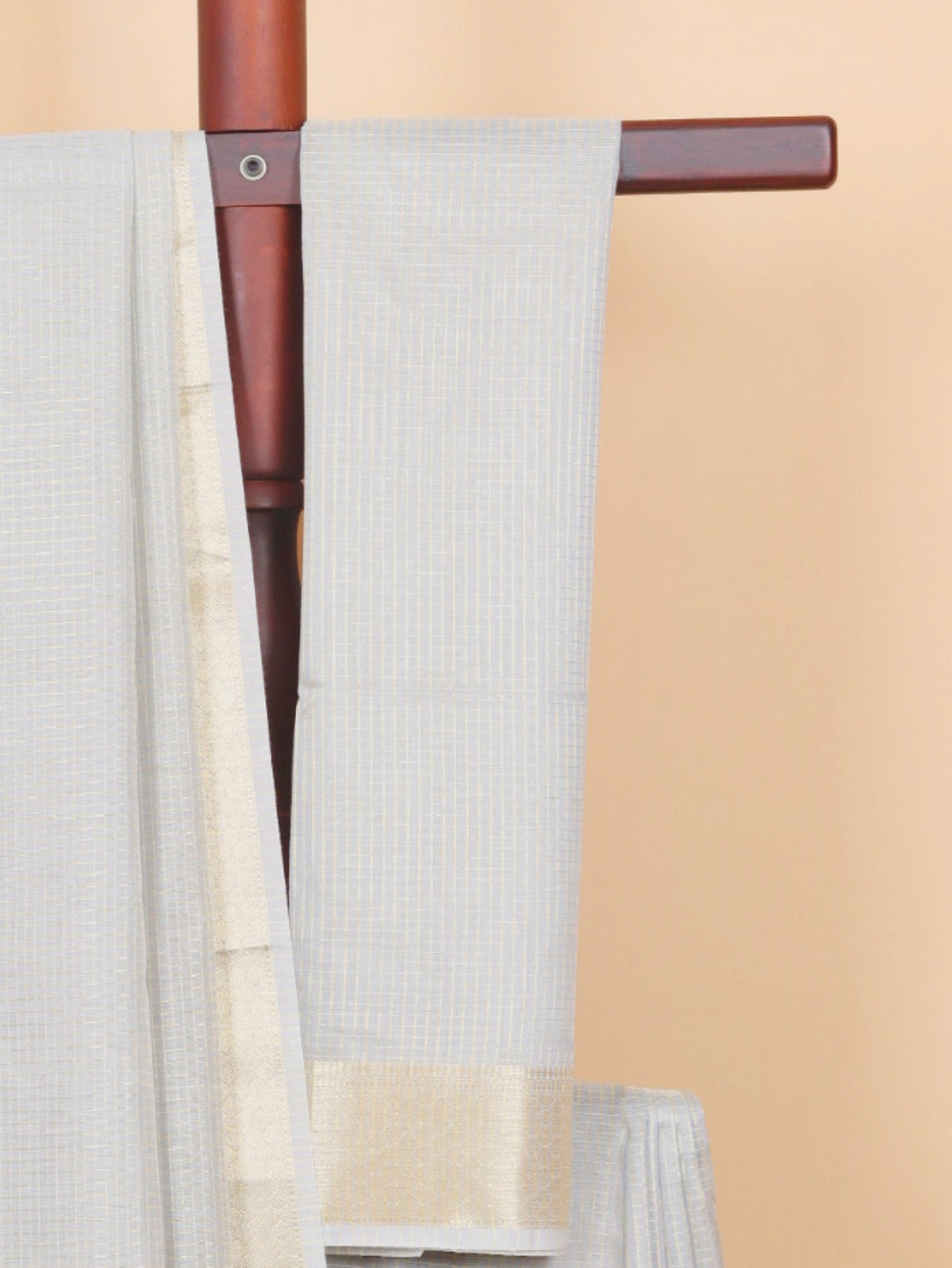 Light grey zari checks maheshwari saree