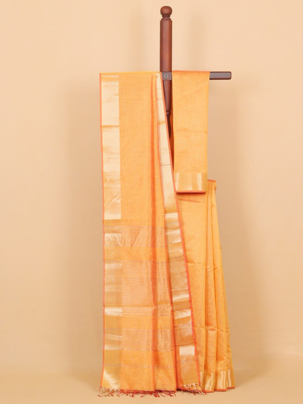 Mango yellow zari checks maheshwari saree