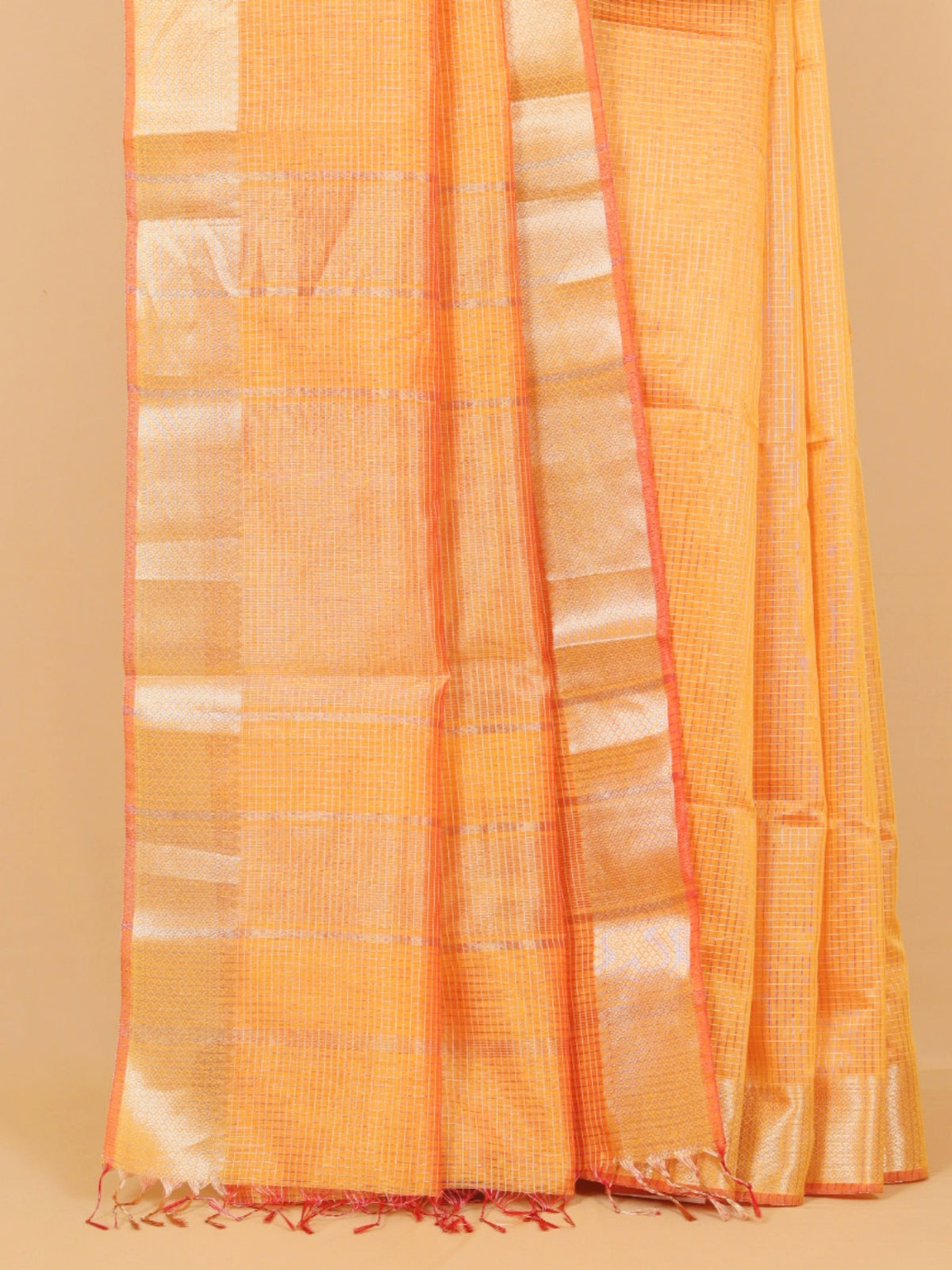 Mango yellow zari checks maheshwari saree