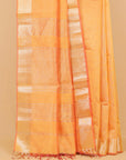 Mango yellow zari checks maheshwari saree