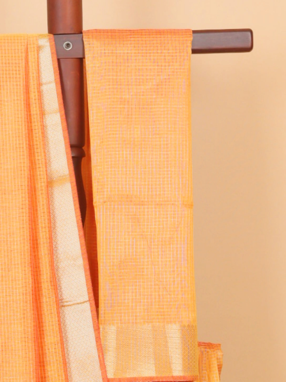 Mango yellow zari checks maheshwari saree