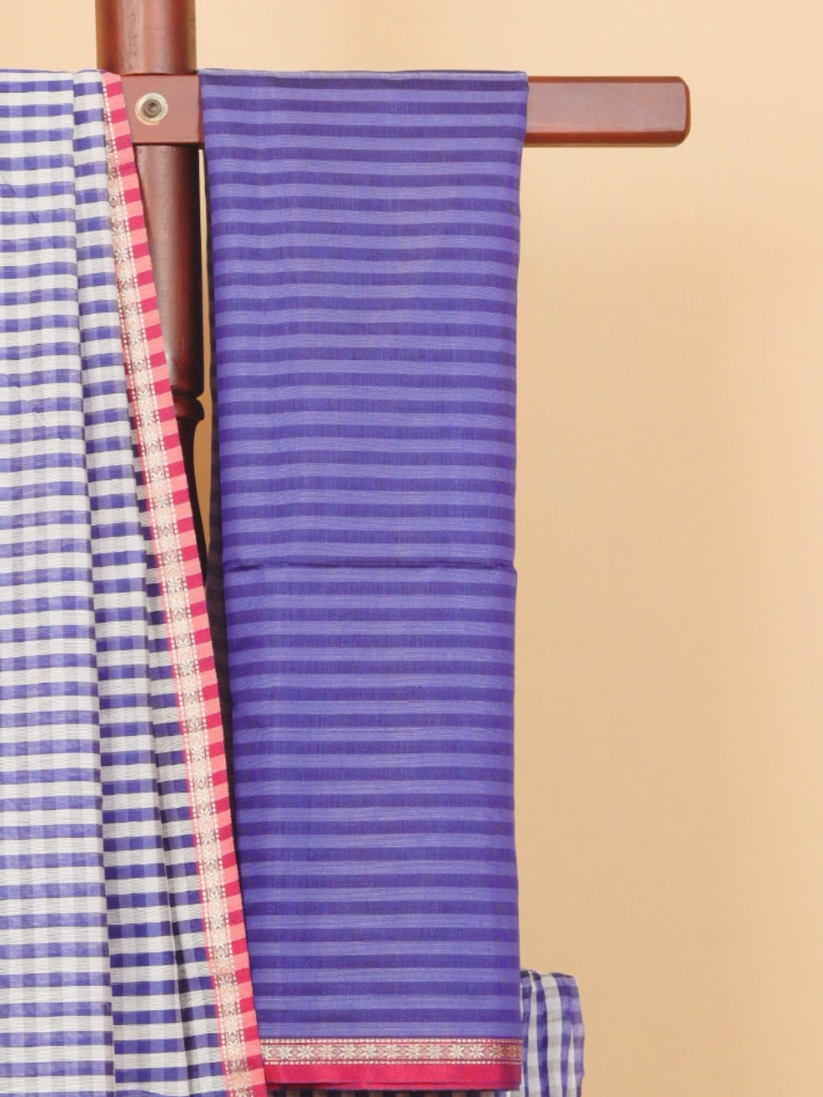 Navy blue by white checks maheshwari saree