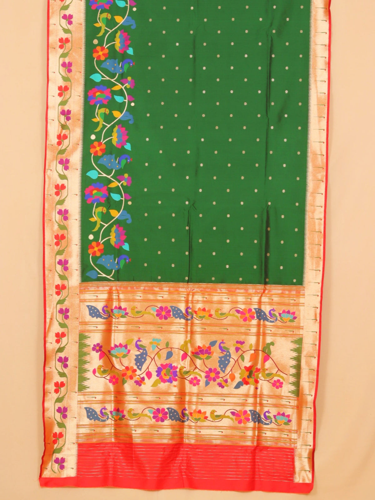Green by red paithani silk saree