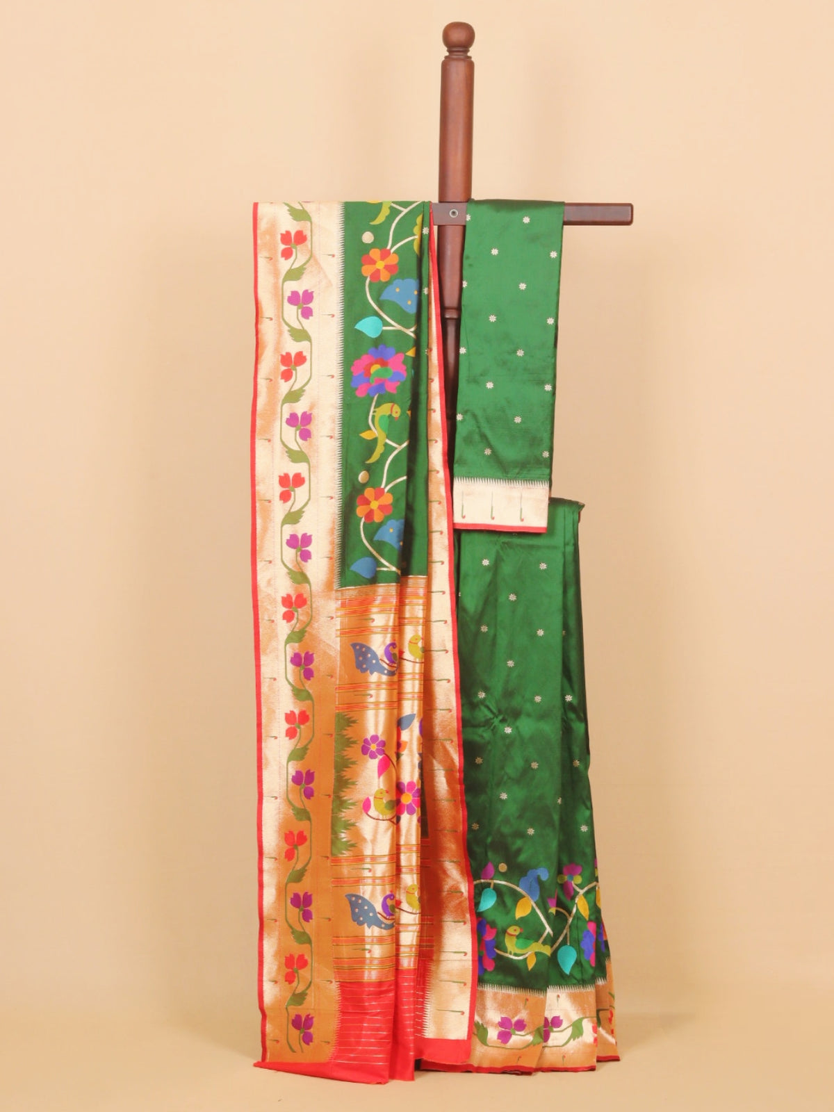 Green by red paithani silk saree