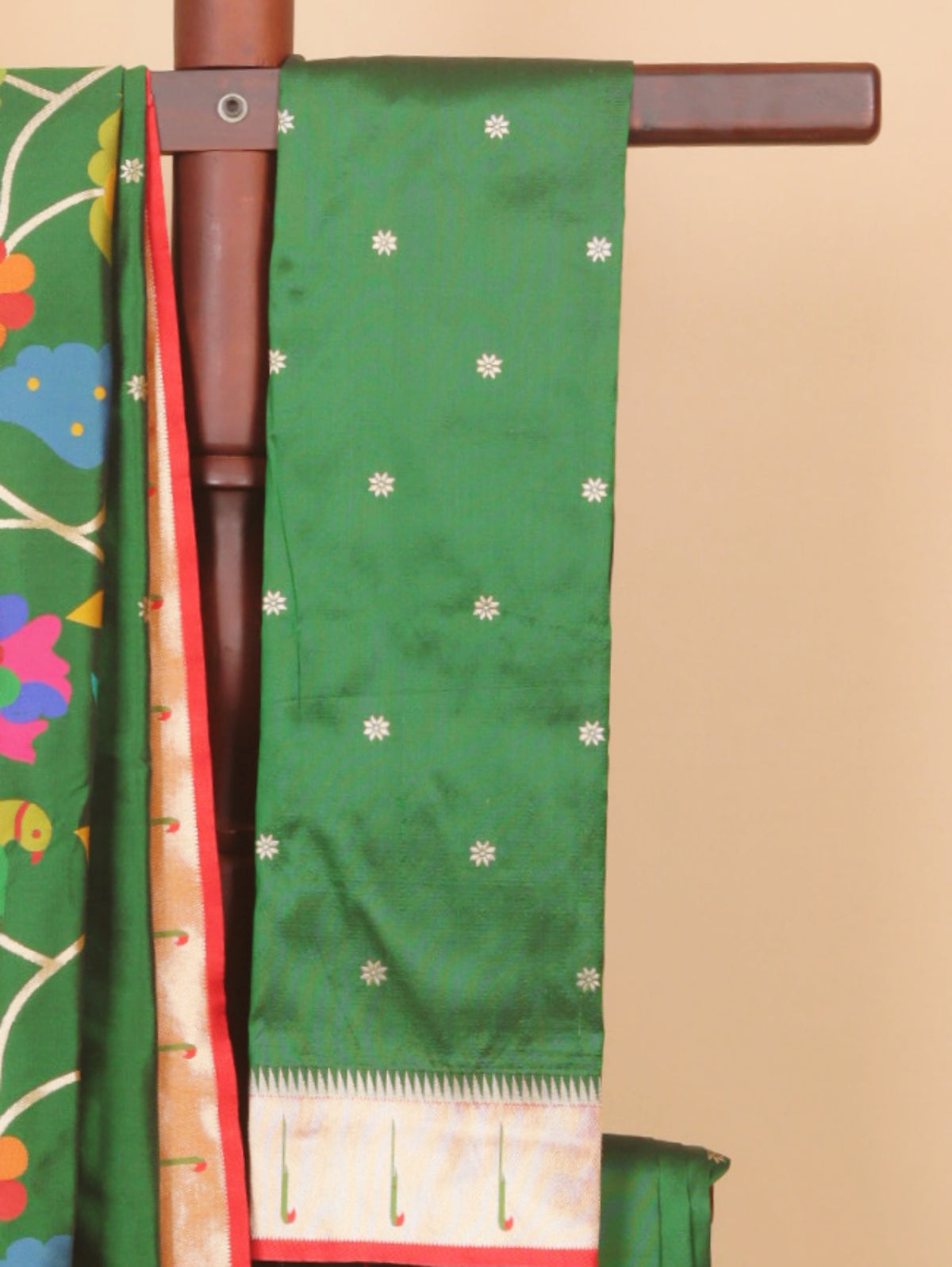 Green by red paithani silk saree