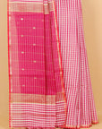 Pink rani by white checks maheshwari saree