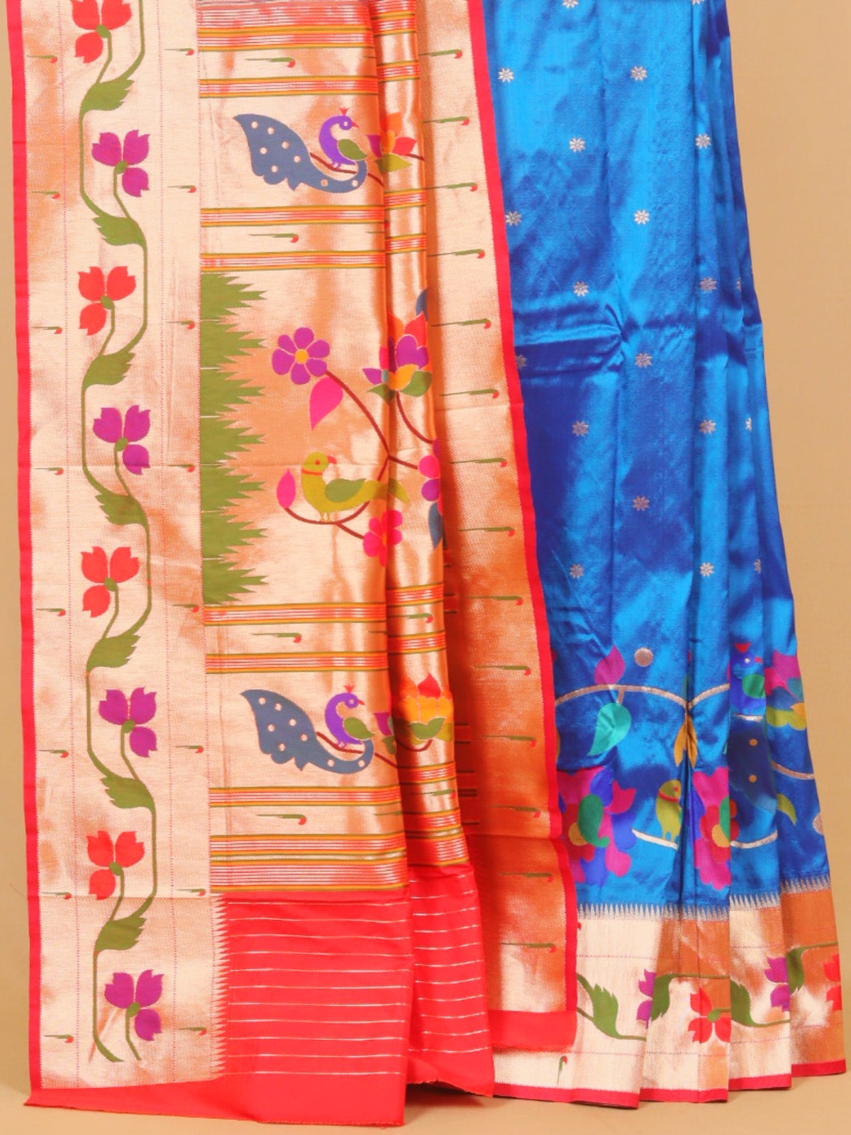 Emerald blue paithani silk saree