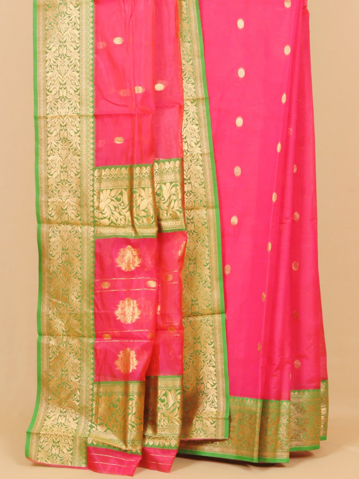 Rani pink by green semi chanderi saree