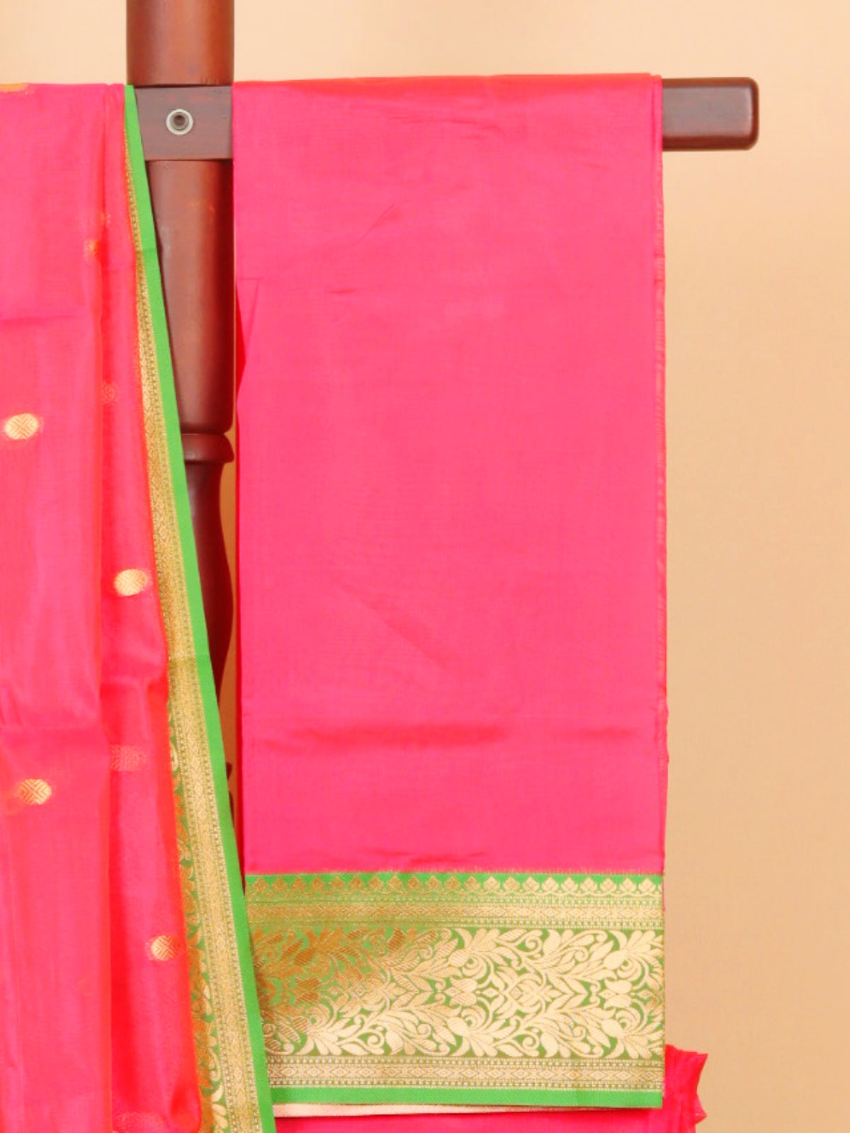 Rani pink by green semi chanderi saree